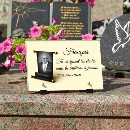 Plaque funéraire parchemin-noir 2 Plaquedeces.fr
