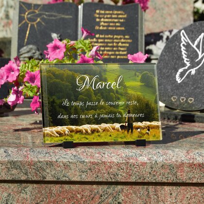 Plaque funéraire berger-moutons 25 Plaquedeces.fr
