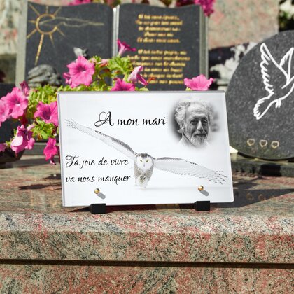 Plaque funéraire chouette-blanche 26 Plaquedeces.fr
