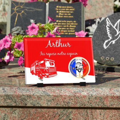 Plaque funéraire dessin-camion-de-pompier 4 Plaquedeces.fr

