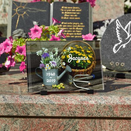 Plaque funéraire outils-du-jardinier 30 Plaquedeces.fr
