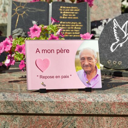 Plaque funéraire coeur-rose 19 Plaquedeces.fr
