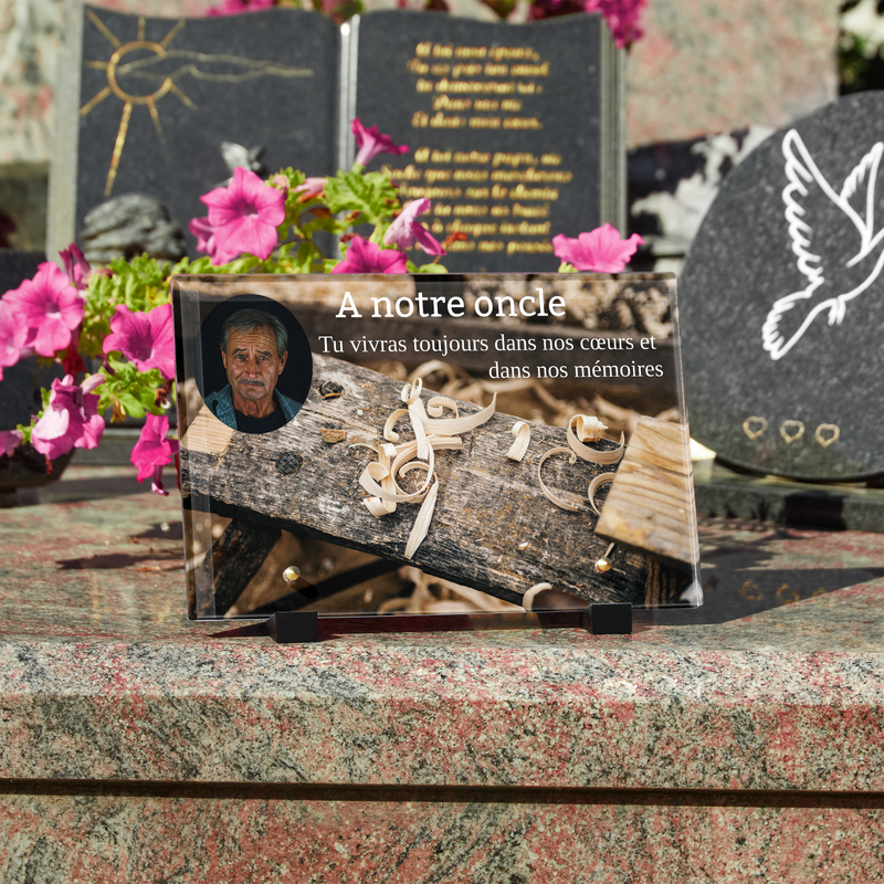 Plaque funéraire copeaux-de-bois 18 Plaquedeces.fr
