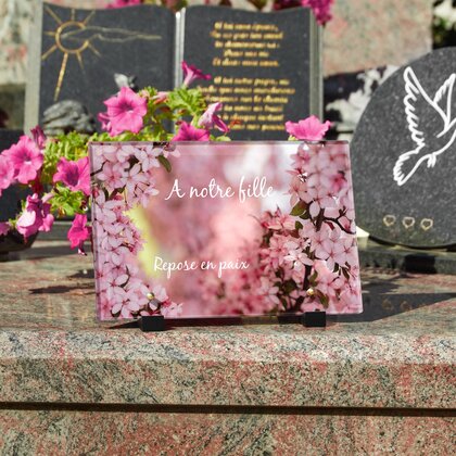 Plaque funéraire fleurs-de-cerisier 17 Plaquedeces.fr
