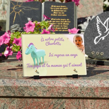 Plaque funéraire licorne-en-3d 7 Plaquedeces.fr
