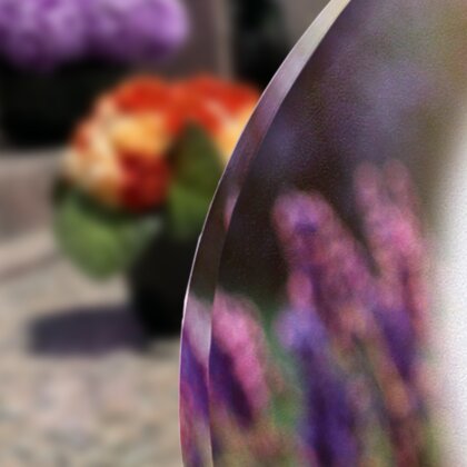 Plaque funéraire lavande-au-soleil-forme-ovale 15 Plaquedeces.fr
