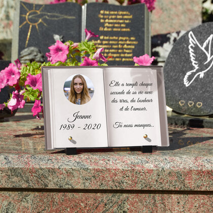 Plaque funéraire livre-vue-du-dessus 28 Plaquedeces.fr
