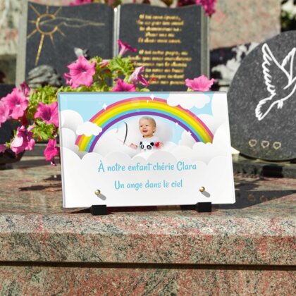 Plaque funéraire arc-en-ciel-dessin 29 Plaquedeces.fr
