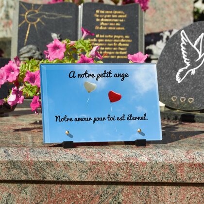 Plaque funéraire ballons-coeurs 18 Plaquedeces.fr
