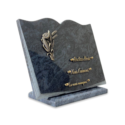 Plaque funéraire livre-sur-socle 25 Plaquedeces.fr
