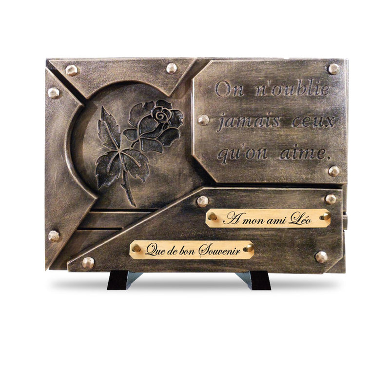 Plaque funéraire plaque-contemporaine-bronze-gravure-rose 17 Plaquedeces.fr