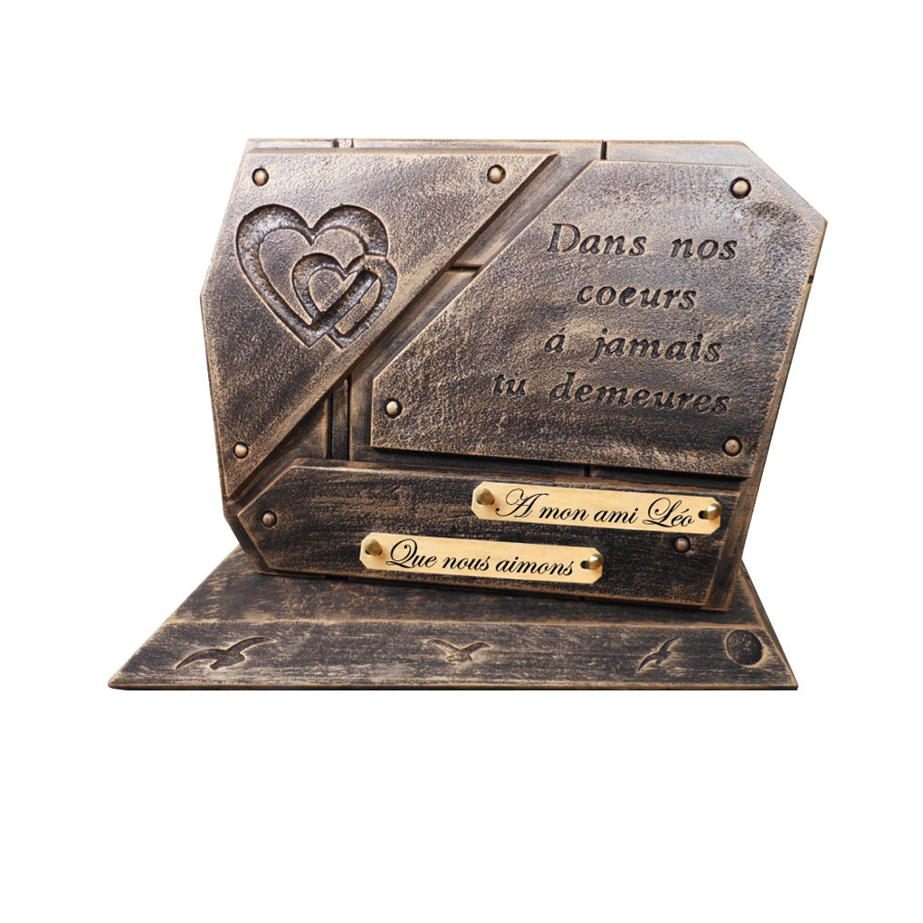 Plaque funéraire contemporaine sur socle gravure cœur