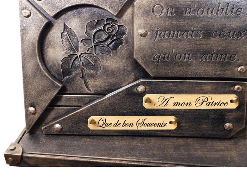Plaque funéraire contemporaine sur socle gravure rose