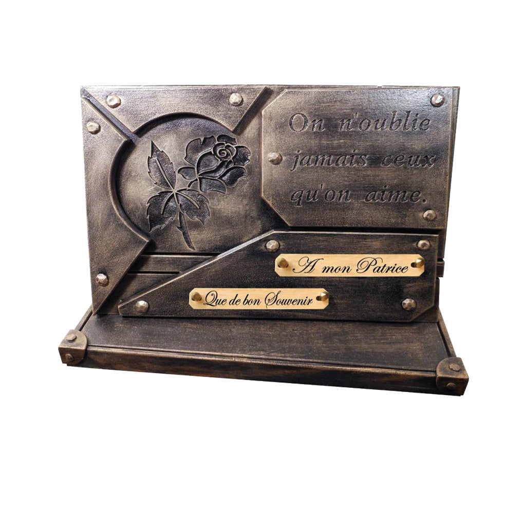 Plaque funéraire contemporaine sur socle gravure rose